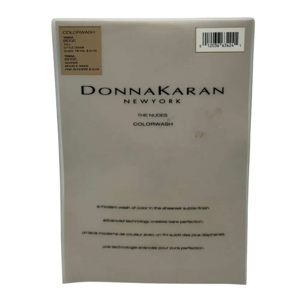 VTG Donna Karan Colorwash Tanga Pantyhose Beige Tall Sheer Nude Hosiery NOS